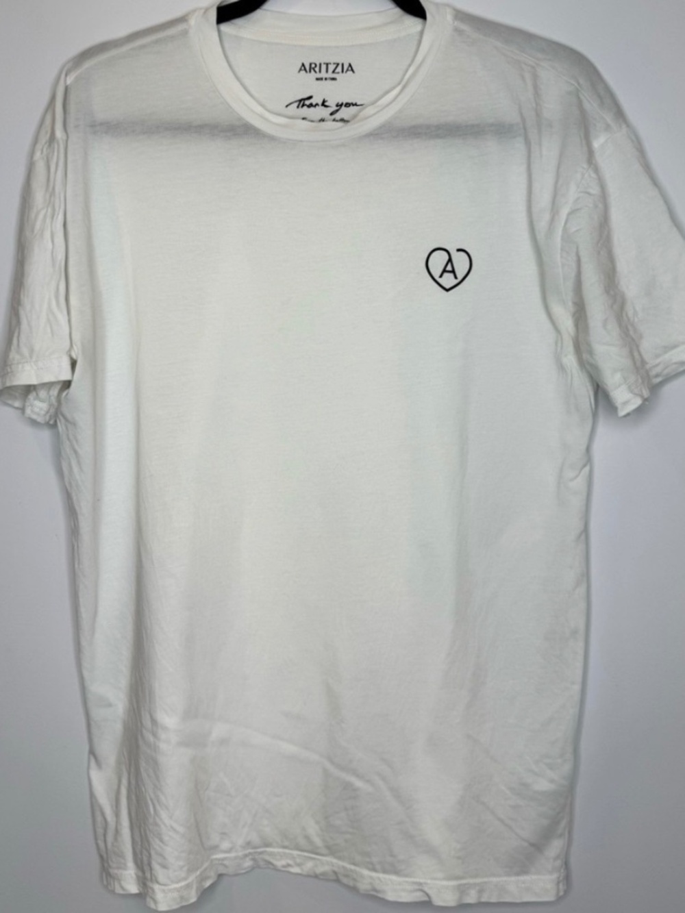 ARITZIA Heart Motif White Thank You Cotton T-Shirt Sz Medium